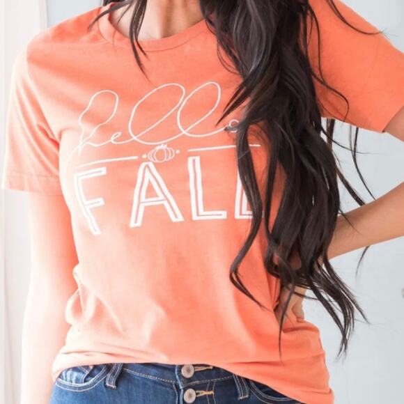 Bella + Canvas “HELLO FALL” Womens Orange Tee - Picture 4 of 5
